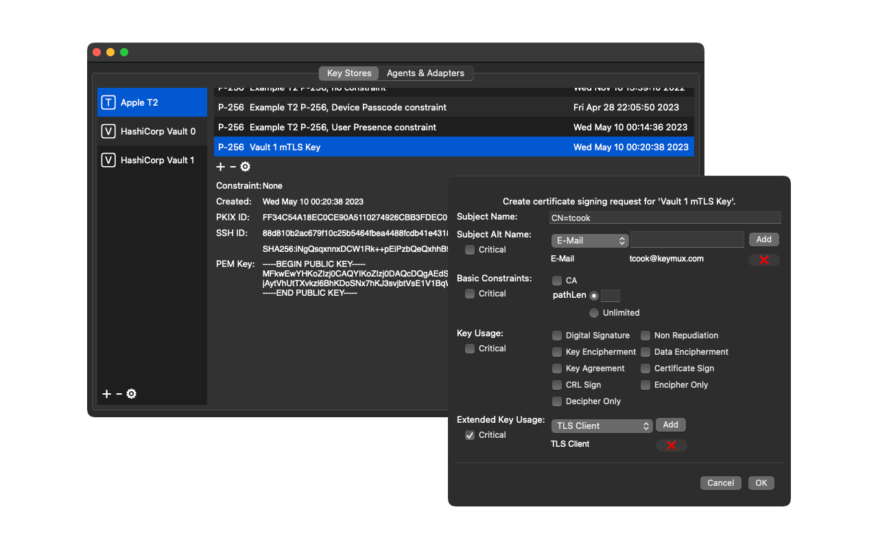 Apple T2 with Certificate Signing Request Editor